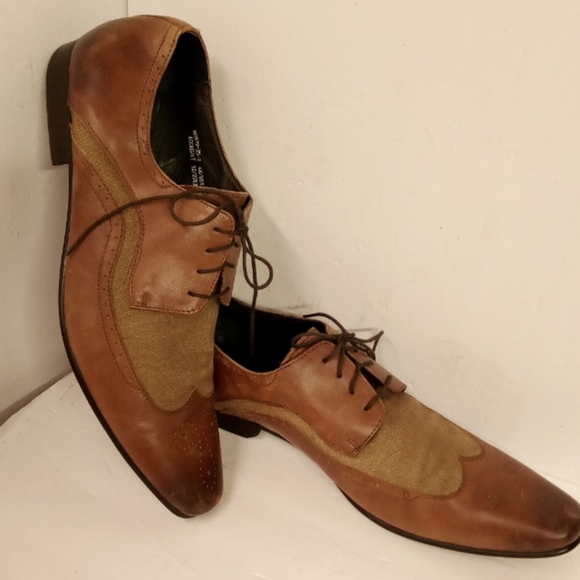 Vtge Dune London Shoes Wingtip ACCREDIT Brown Leather/Burlap Fabric Sz 13M/46 main image 8